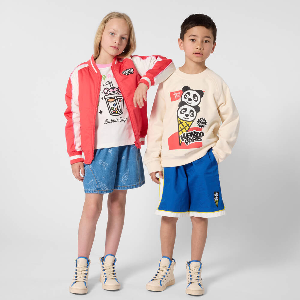 KENZO KIDS-Свитшот кремовый хлопковый с винтажным принтом панды с мороженым | Childrensalon