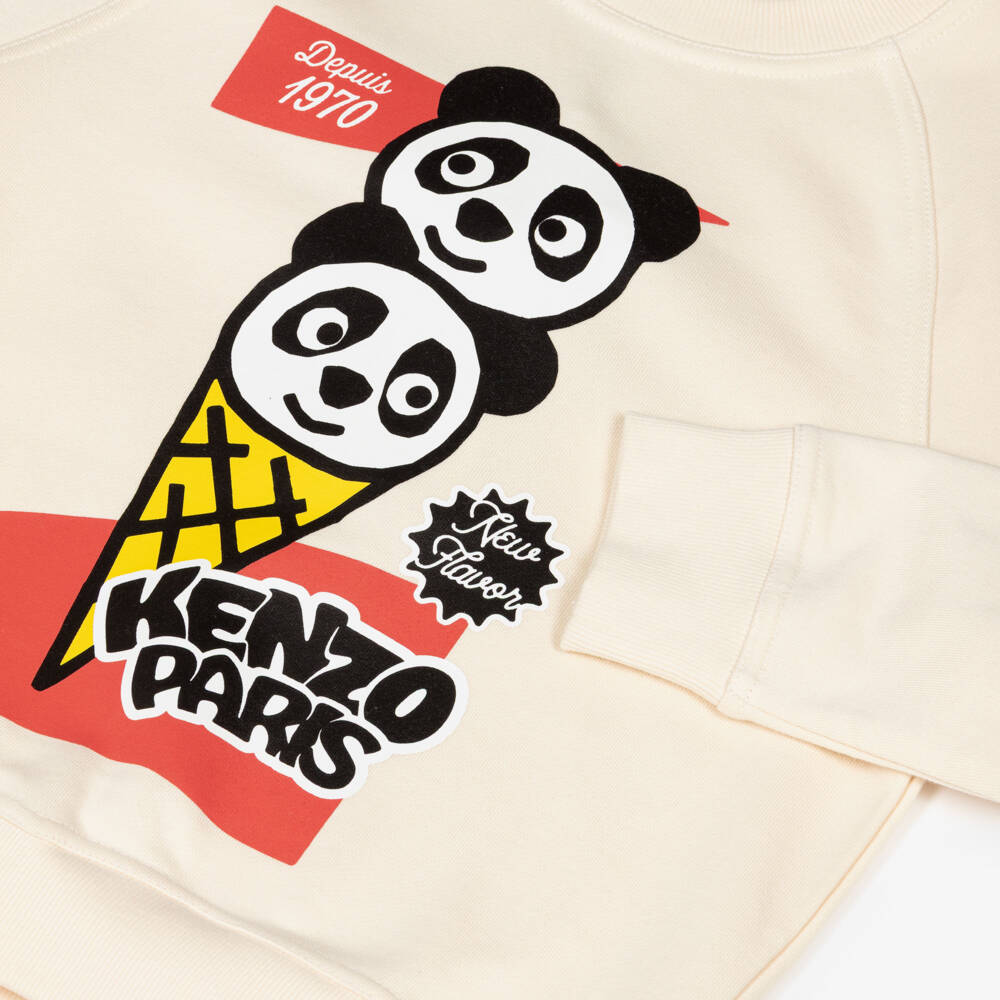 KENZO KIDS-Ivory Cotton Vintage Panda Ice Cream Sweatshirt | Childrensalon