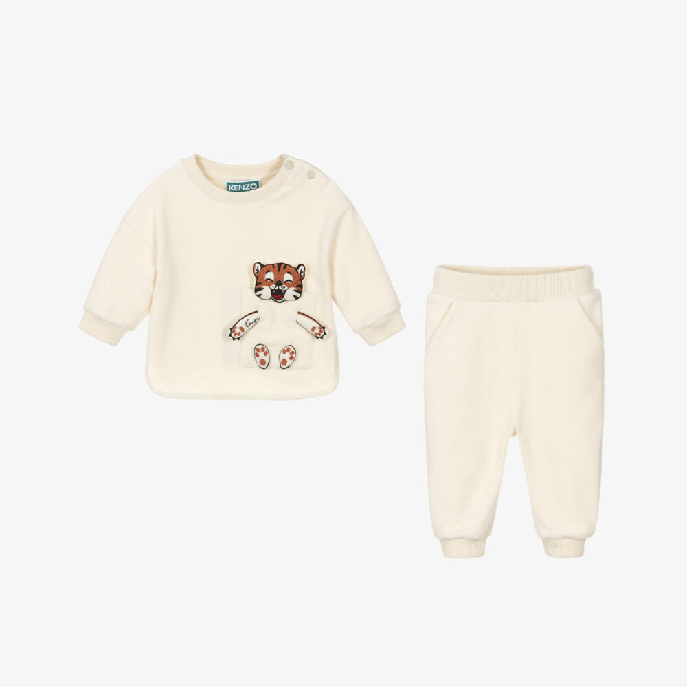 KENZO KIDS-Ivory Fleece Tiger Tracksuit | Childrensalon