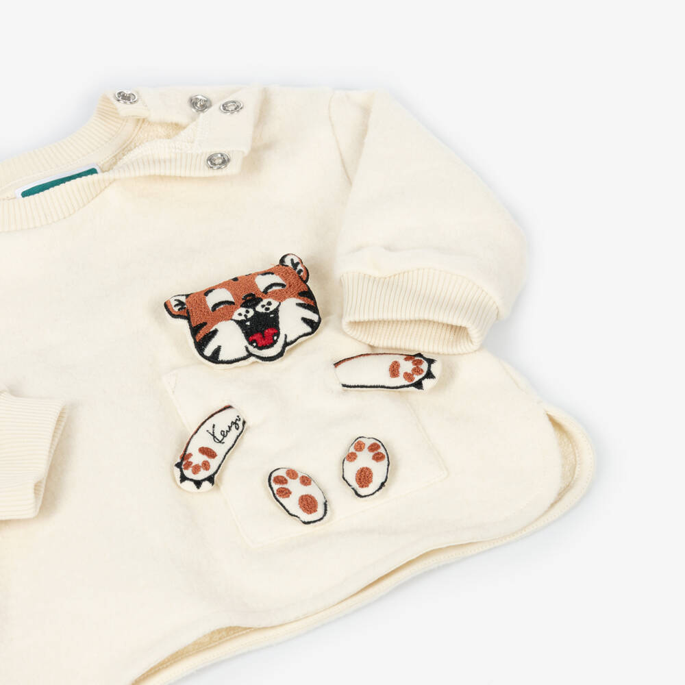 KENZO KIDS-Ivory Fleece Tiger Tracksuit | Childrensalon