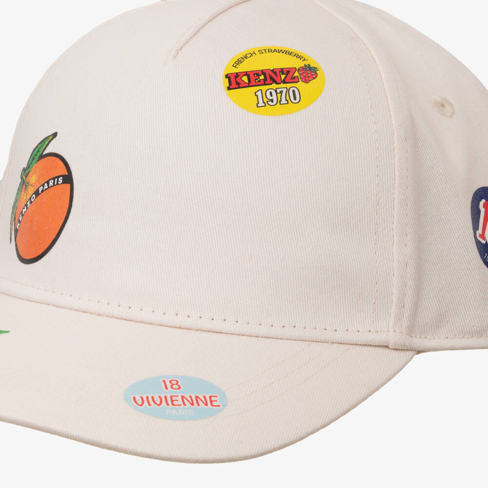 KENZO KIDS-Ivory Fruit Stickers Cotton Twill Cap | Childrensalon