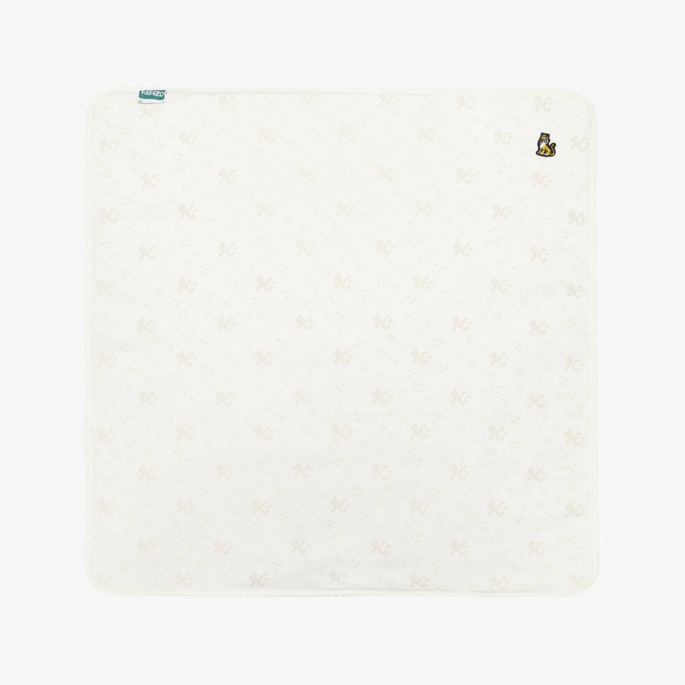 KENZO KIDS-Ivory Reversible Blanket with Kotora Tiger & Tiger Tail K (81cm) | Childrensalon