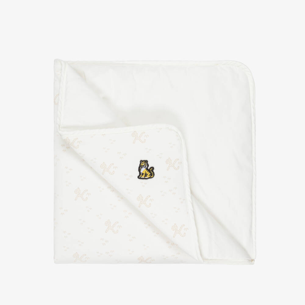 KENZO KIDS-Ivory Reversible Blanket with Kotora Tiger & Tiger Tail K (81cm) | Childrensalon