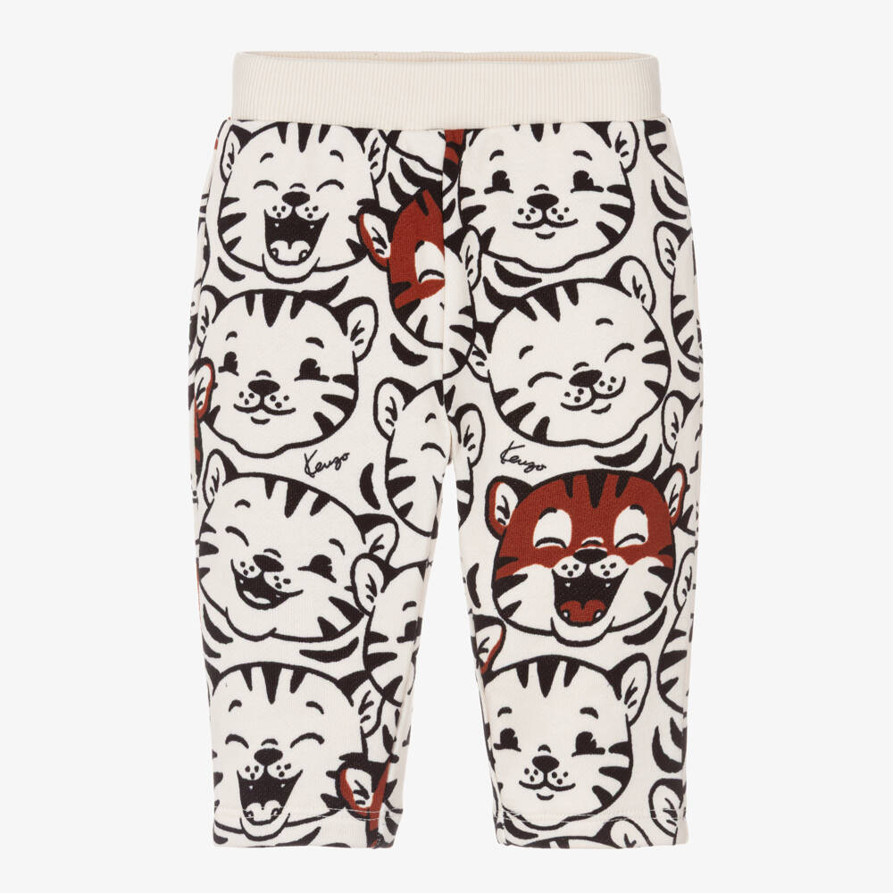 KENZO KIDS-Ivory Tiger Cub Print Cotton Joggers | Childrensalon