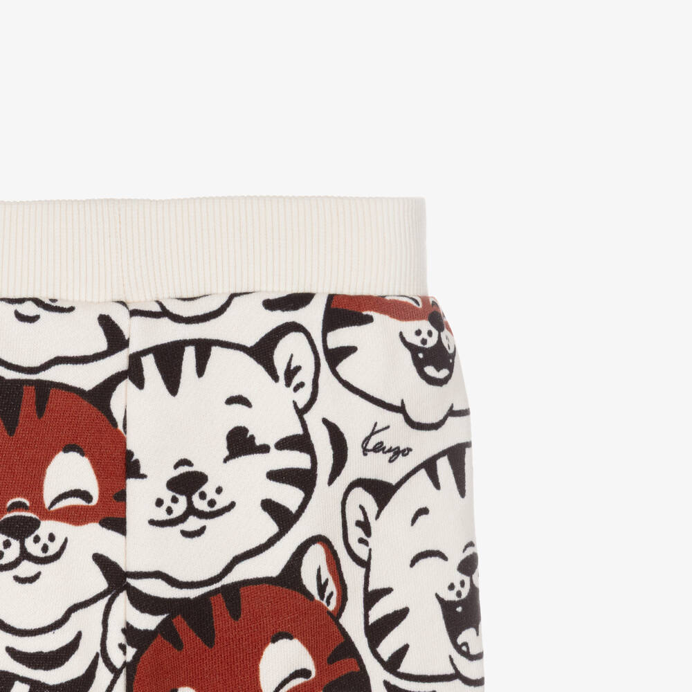 KENZO KIDS-Ivory Tiger Cub Print Cotton Joggers | Childrensalon