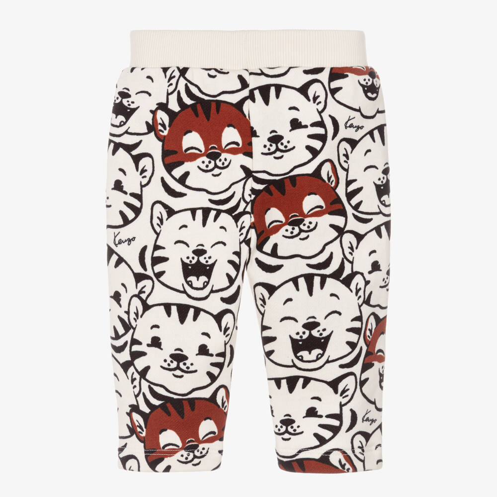 KENZO KIDS-Ivory Tiger Cub Print Cotton Joggers | Childrensalon