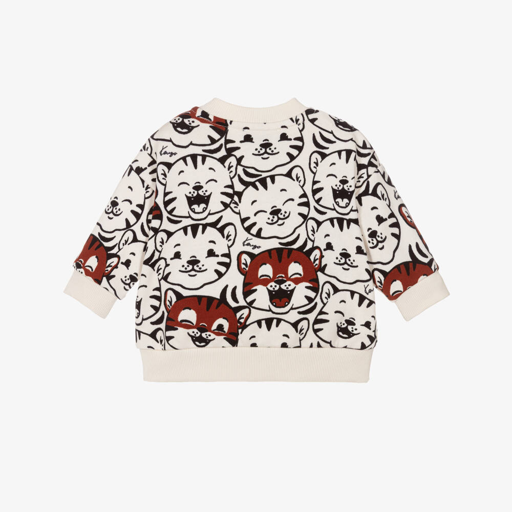 KENZO KIDS-Ivory Tiger Cub Print Cotton Sweatshirt | Childrensalon