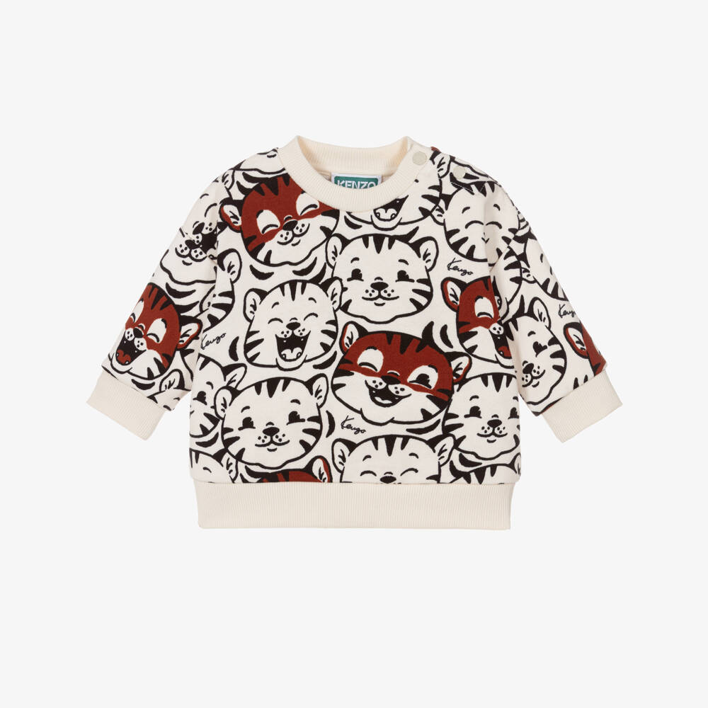 KENZO KIDS-Ivory Tiger Cub Print Cotton Sweatshirt | Childrensalon