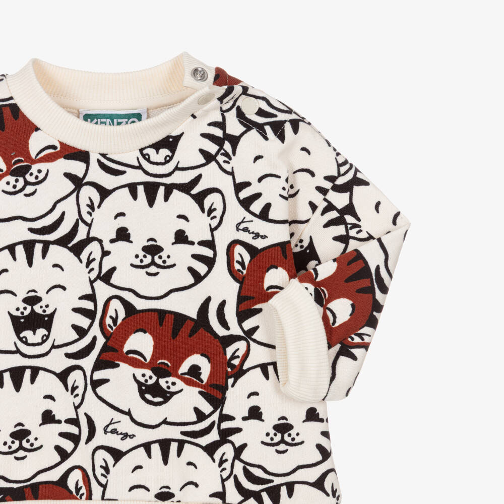 KENZO KIDS-Ivory Tiger Cub Print Cotton Sweatshirt | Childrensalon