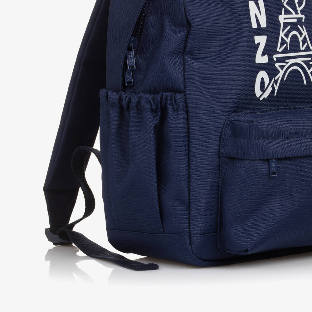 KENZO KIDS-Navy Blue Canvas Paris Logo Backpack (38cm) | Childrensalon