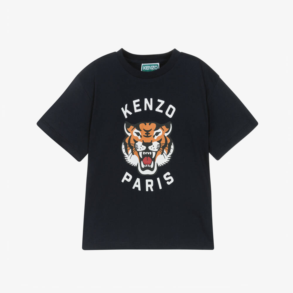 KENZO KIDS-Navy Blue Cotton Jersey Lucky Tiger T-Shirt | Childrensalon