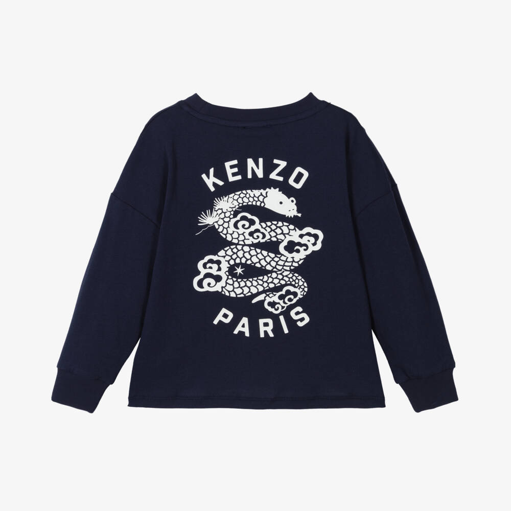 KENZO KIDS-Navy Blue Cotton Snake Top | Childrensalon