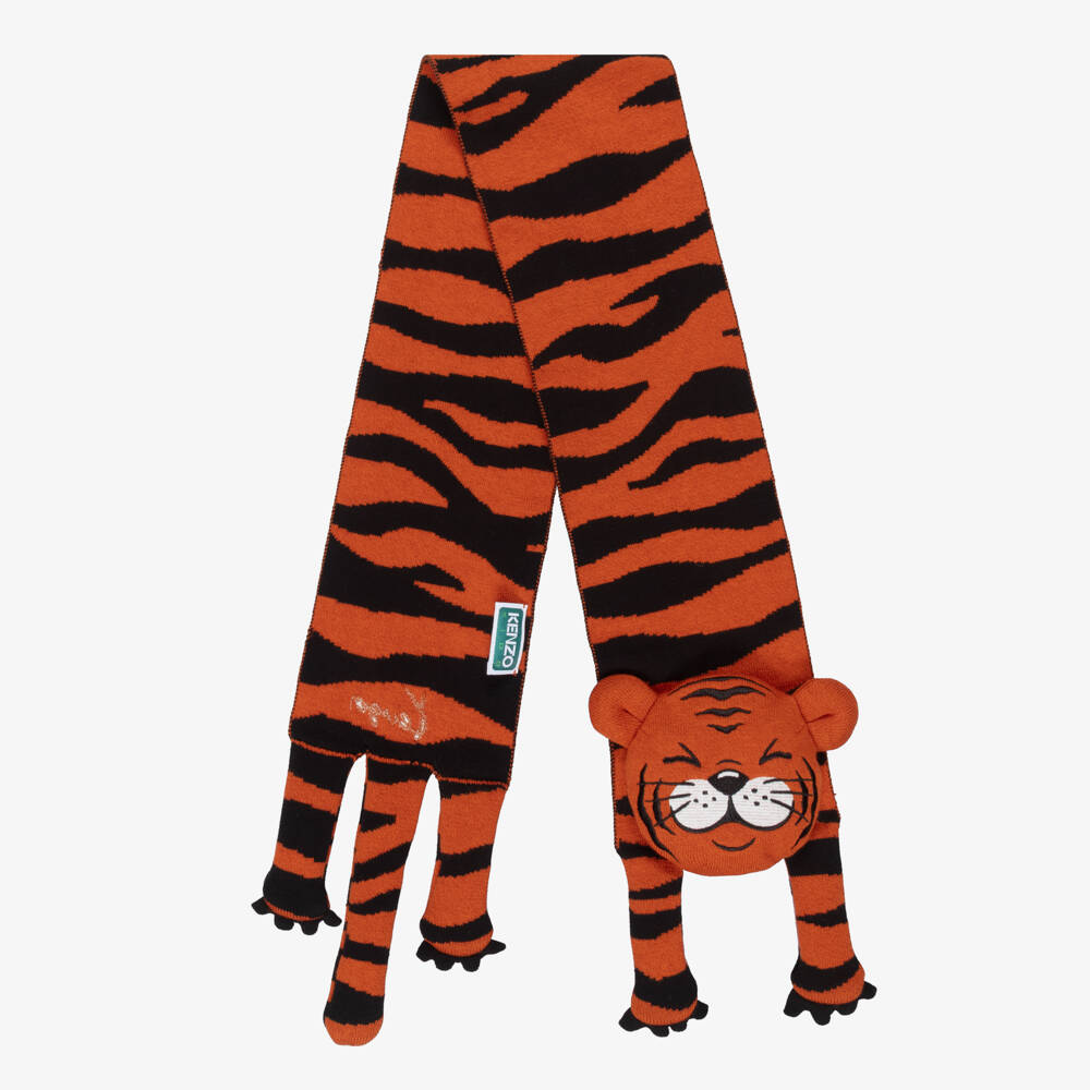 KENZO KIDS-Orange & Black Knitted Tiger Hat & Scarf Set | Childrensalon