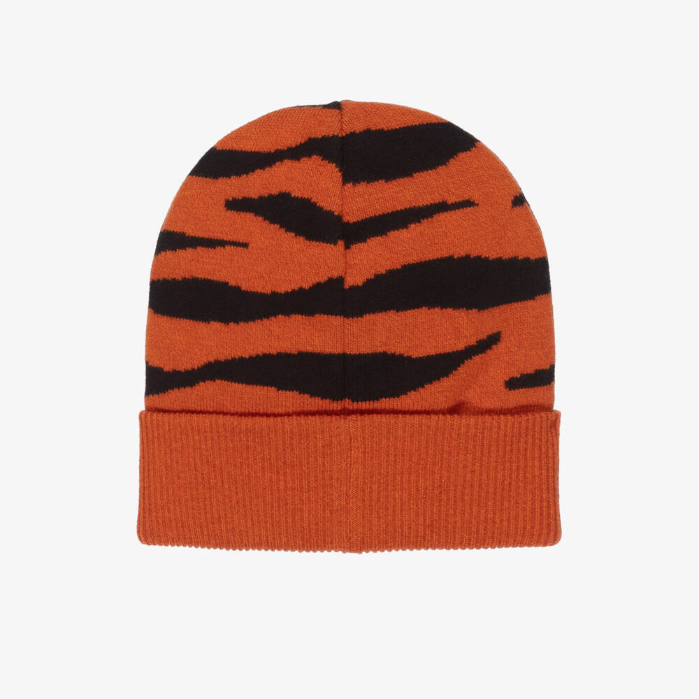 KENZO KIDS-Orange & Black Knitted Tiger Hat & Scarf Set | Childrensalon