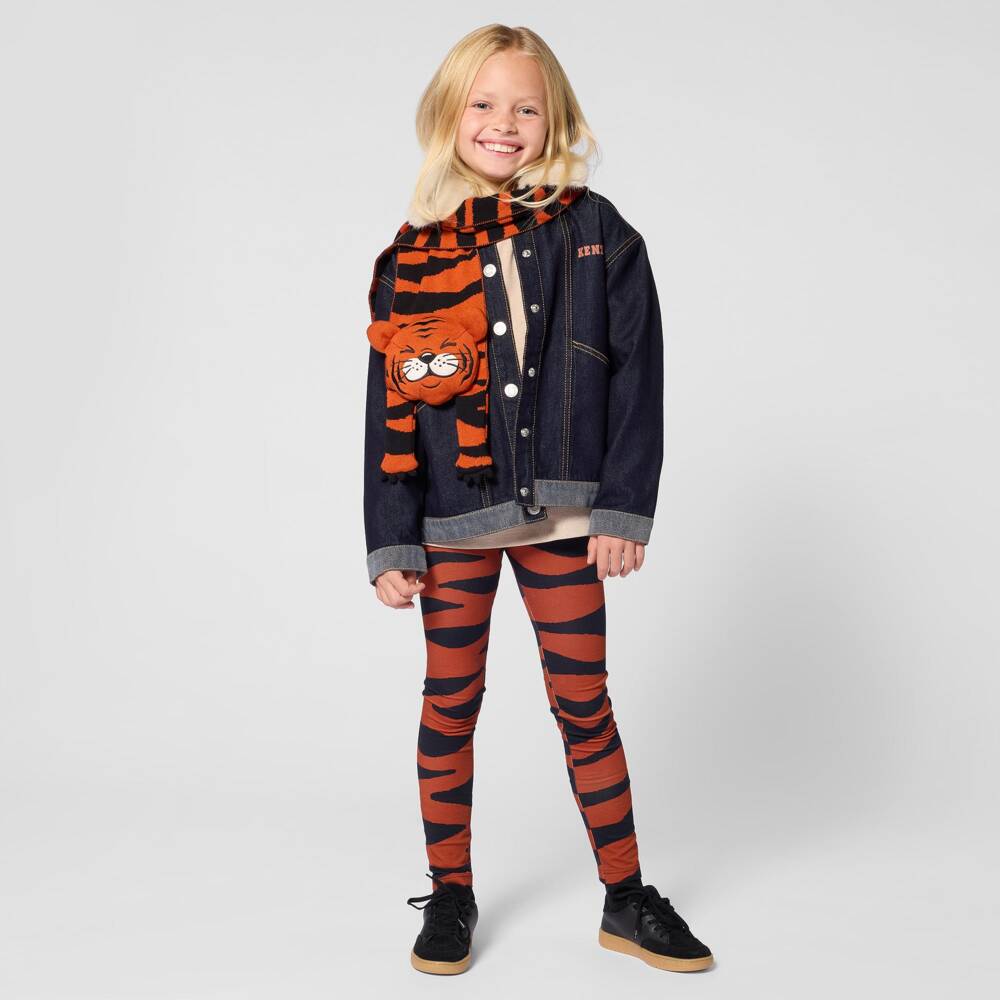 KENZO KIDS-Orange & Black Knitted Tiger Hat & Scarf Set | Childrensalon