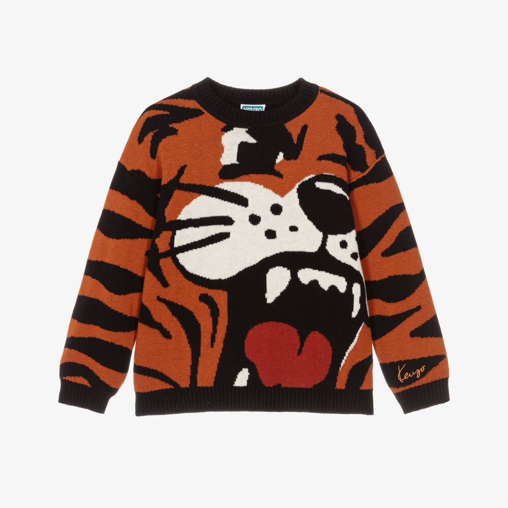 KENZO KIDS-Orange Tiger Knit Sweater | Childrensalon