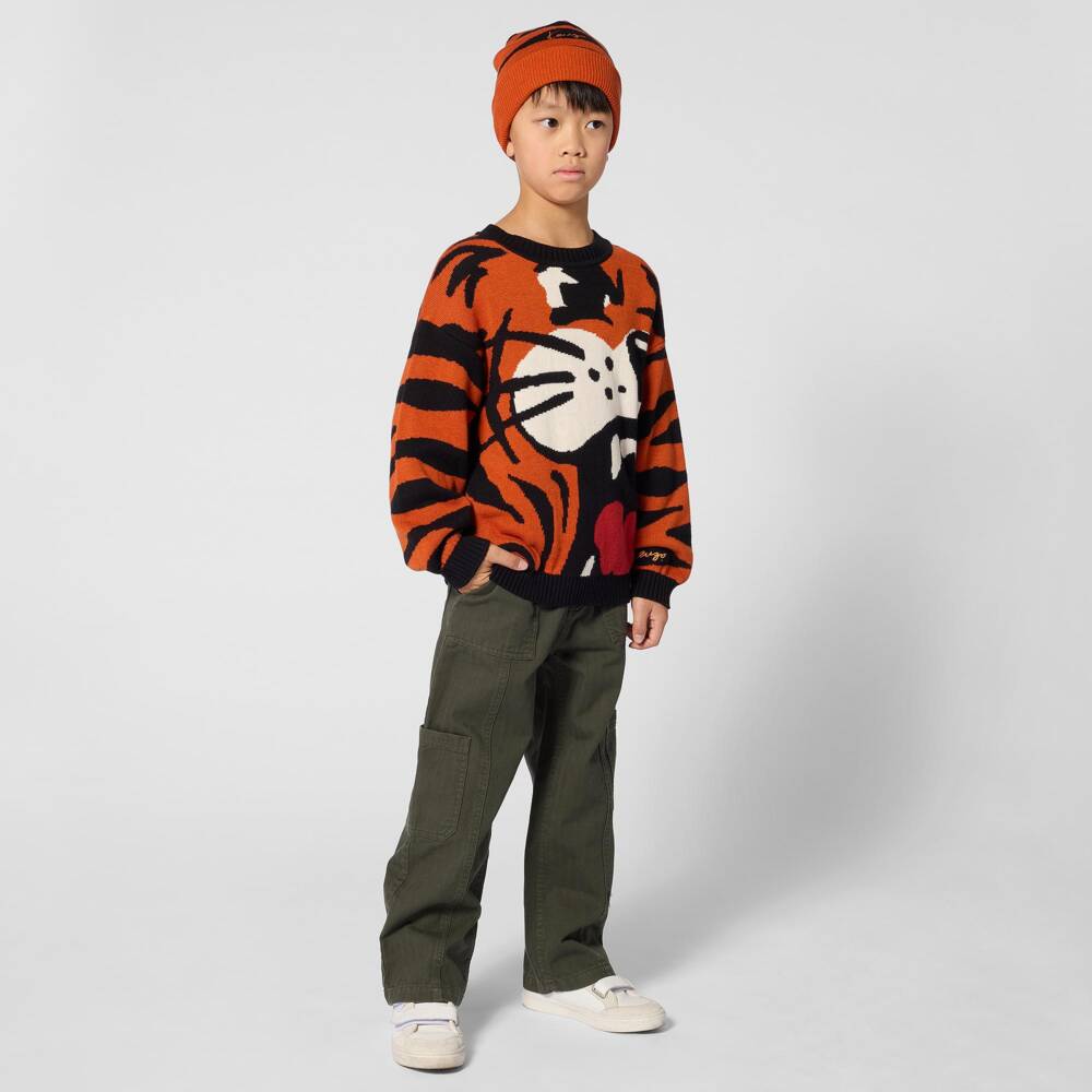 KENZO KIDS-Orange Tiger Knit Sweater | Childrensalon