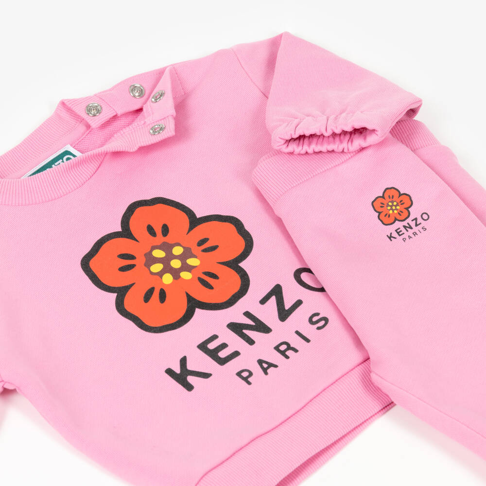 KENZO KIDS-Pink Cotton Jersey Boke Flower Tracksuit | Childrensalon