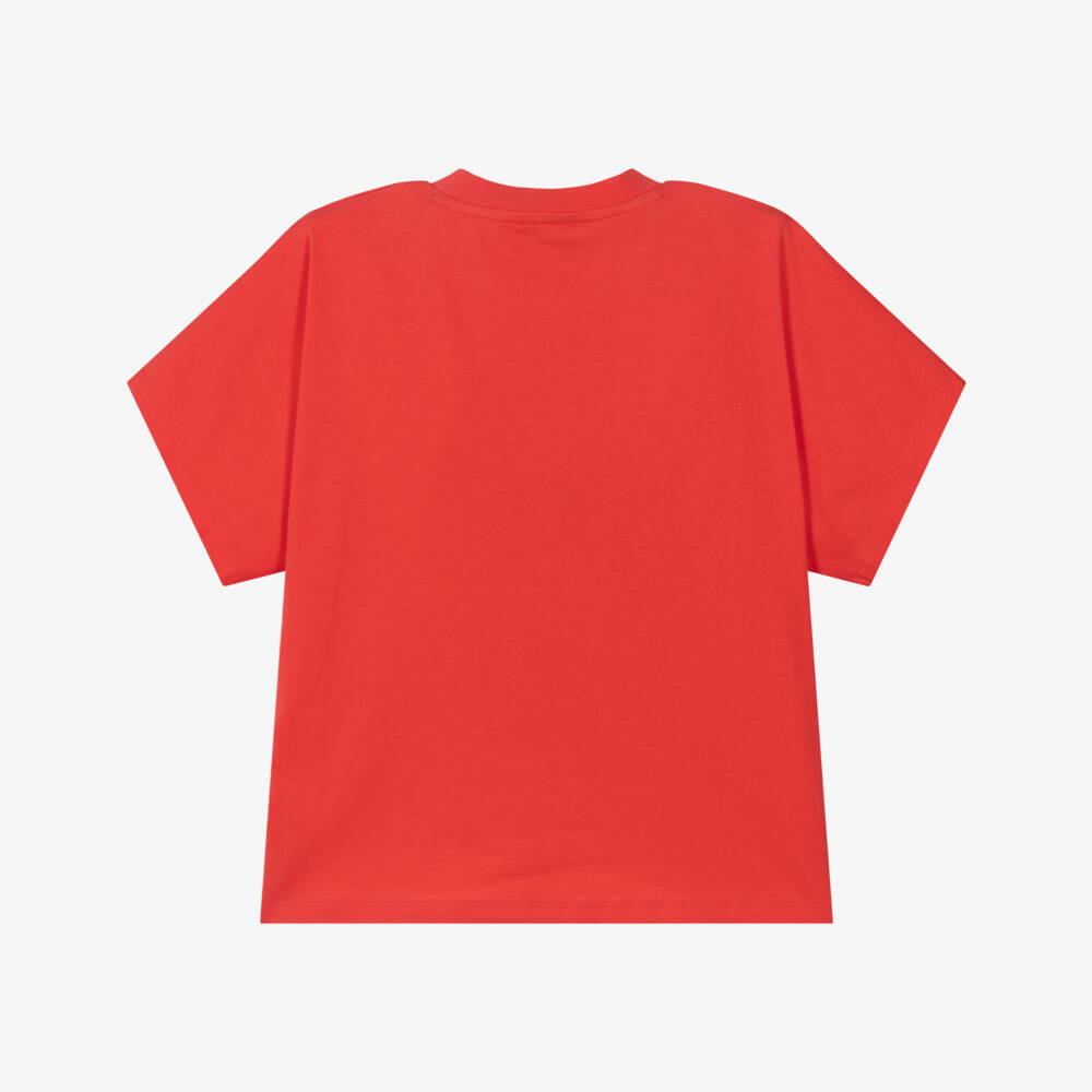 KENZO KIDS-Red Cotton Logo T-Shirt with Eiffel Tower & Tiger Tail | Childrensalon