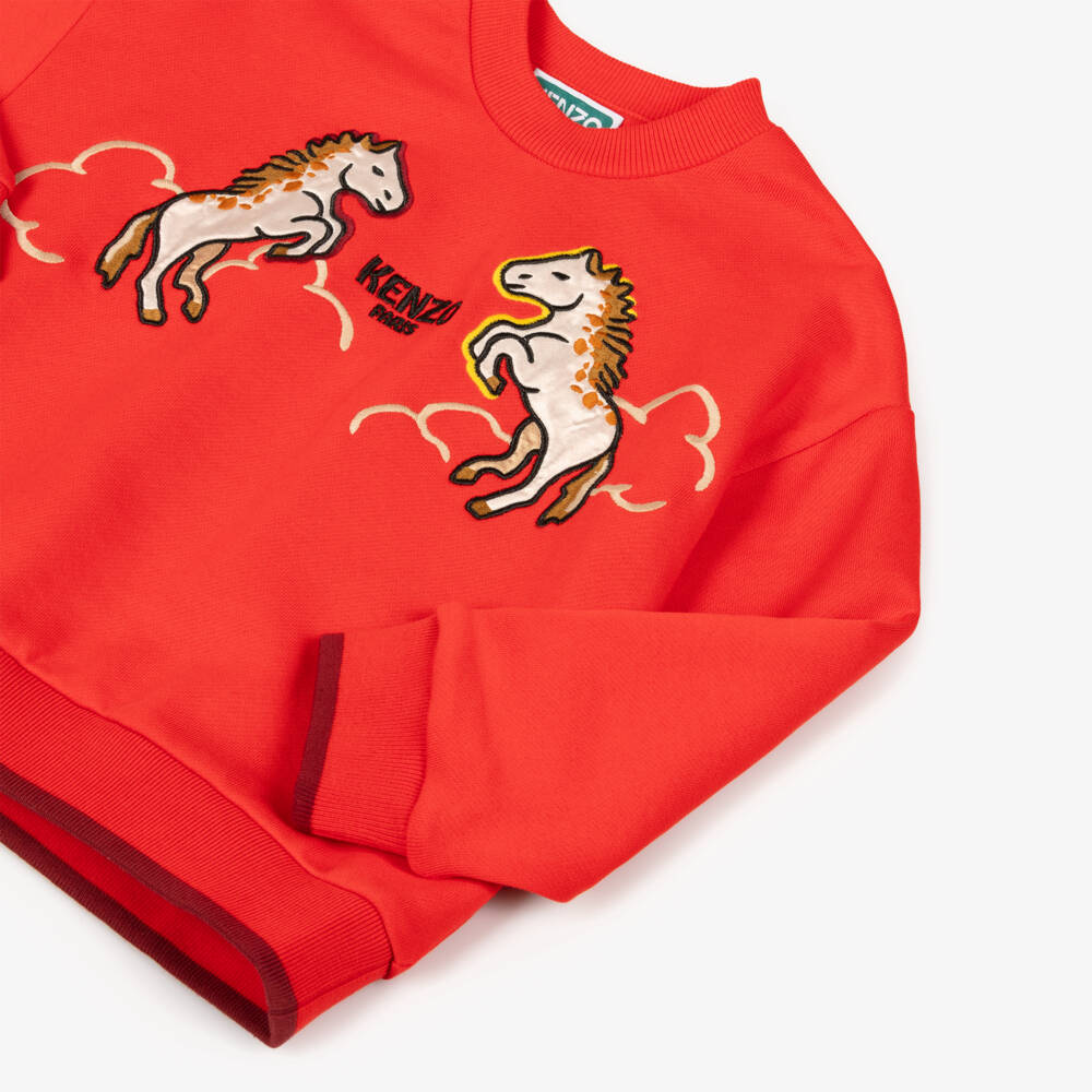 KENZO KIDS-Red Cotton Lunar New Year Sweatshirt | Childrensalon