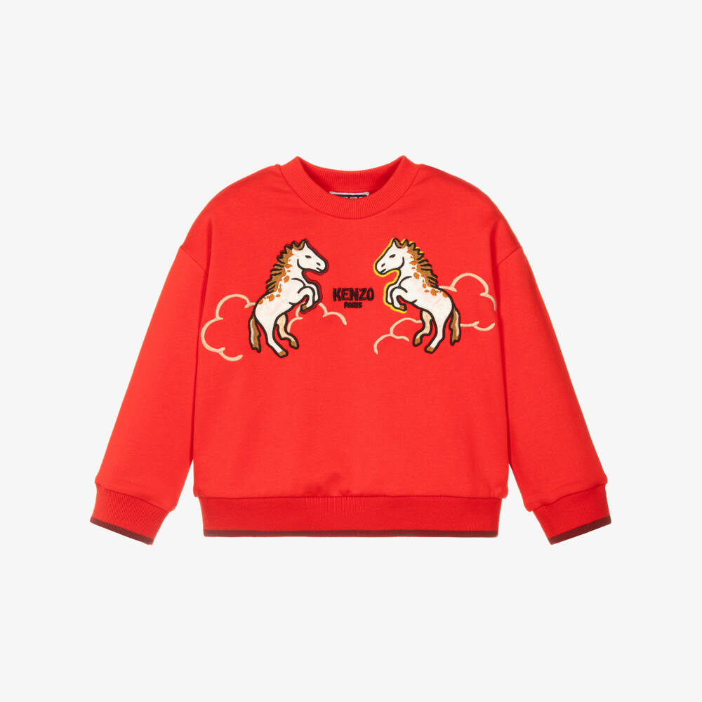 KENZO KIDS-Red Cotton Lunar New Year Sweatshirt | Childrensalon