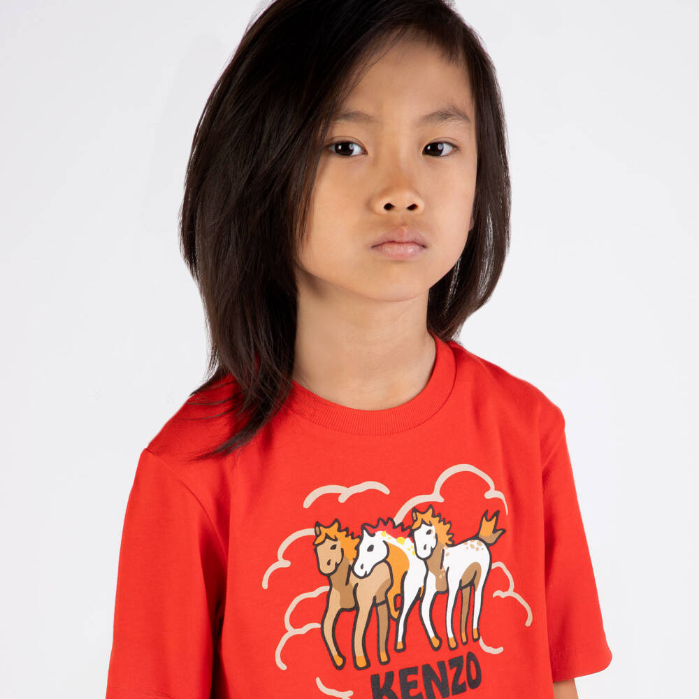KENZO KIDS-Red Cotton Lunar New Year T-Shirt | Childrensalon