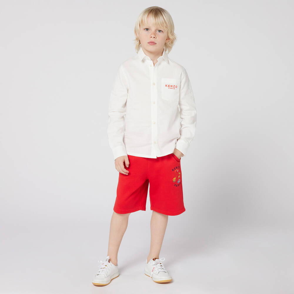 KENZO KIDS-Red Cotton Snake Cotton Jersey Shorts | Childrensalon