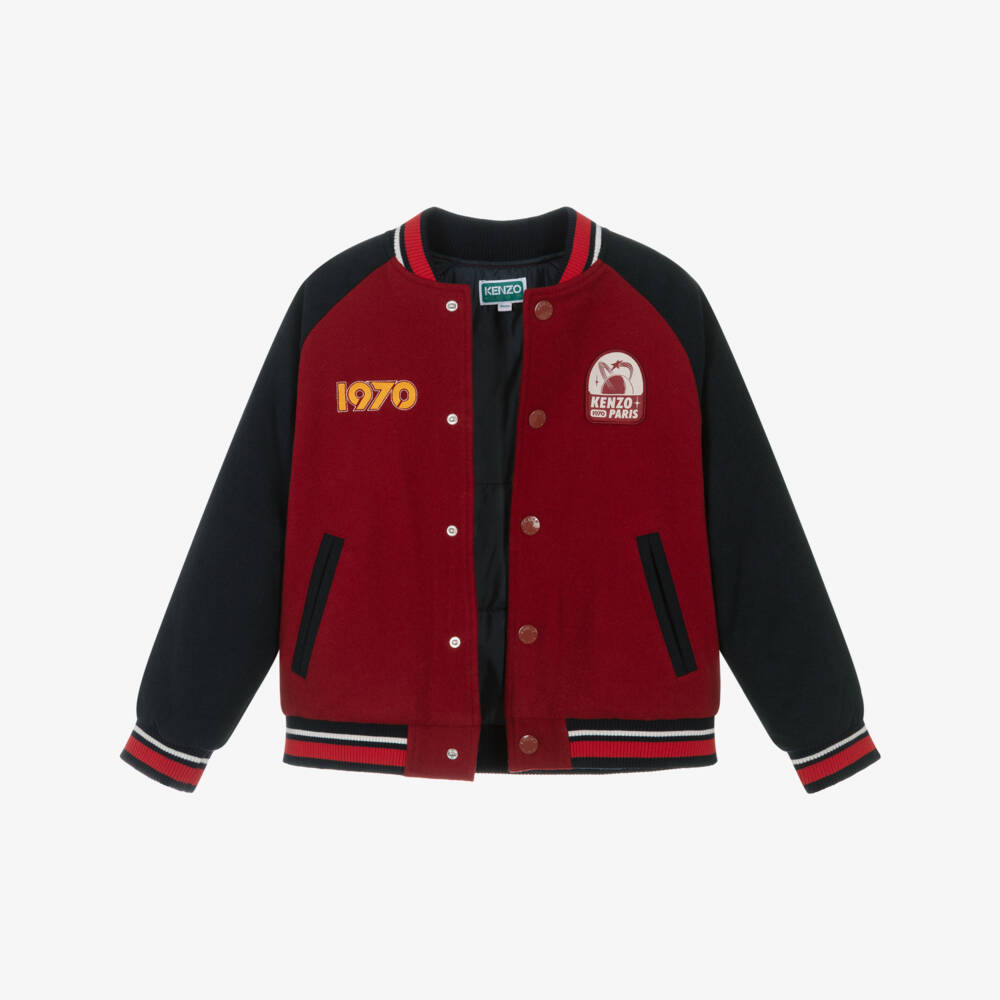 KENZO KIDS-Red & Navy Blue Varsity Bomber Jacket | Childrensalon