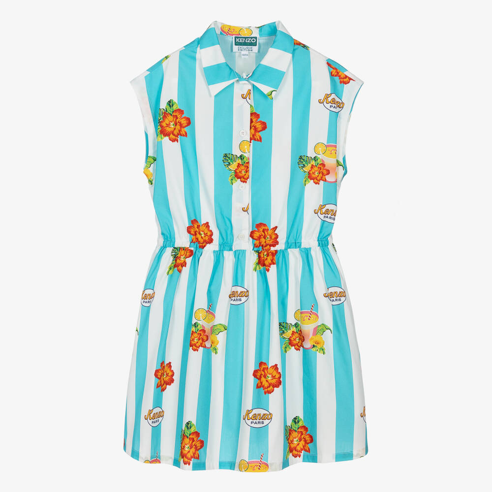 blue and white stripe sleeveless cotton poplin kenzo dress Blue and White Stripe Cotton Poplin Kenzo Dress