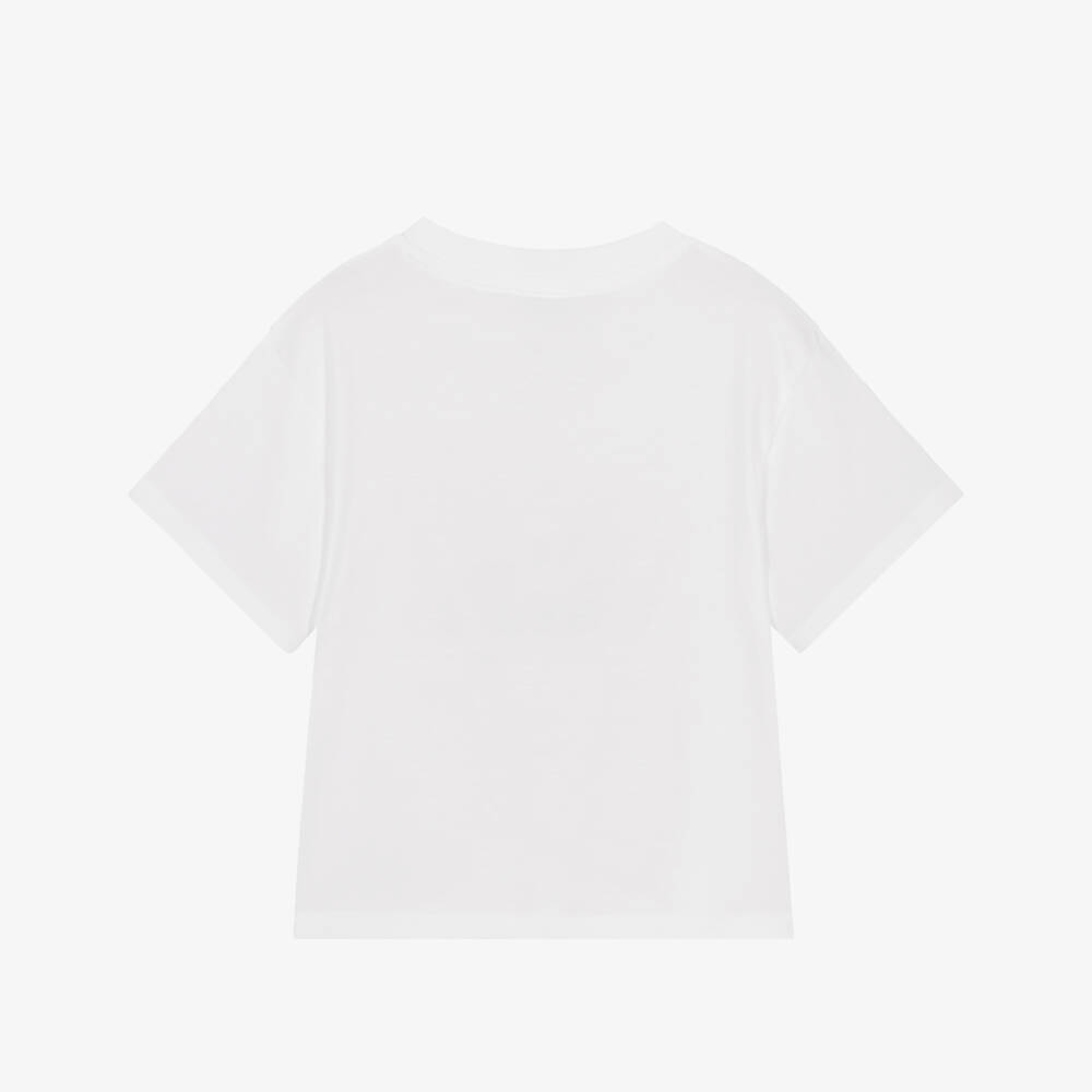KENZO KIDS-White Cotton Crew Neck Tiger Logo T-Shirt | Childrensalon