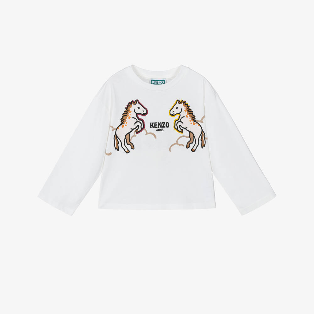 KENZO KIDS-White Cotton Lunar New Year Long-Sleeved Top | Childrensalon
