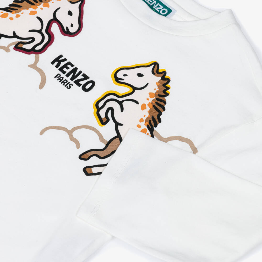 KENZO KIDS-بلوزة بأكمام طويلة قطن لون أبيض | Childrensalon