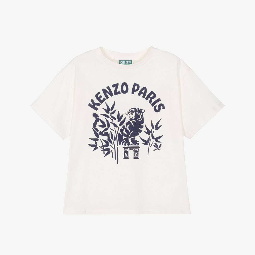 KENZO KIDS-White Cotton Paris Logo T-Shirt  | Childrensalon