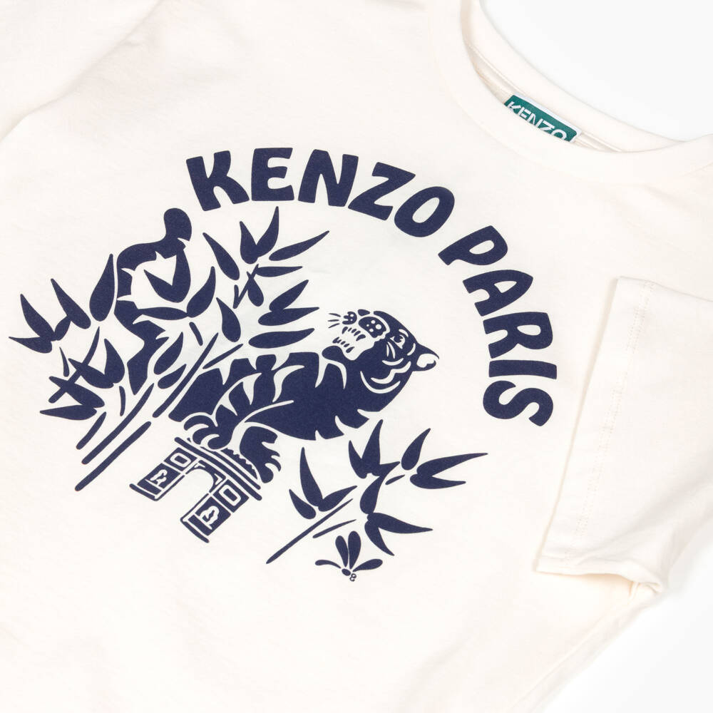 KENZO KIDS-White Cotton Paris Logo T-Shirt  | Childrensalon