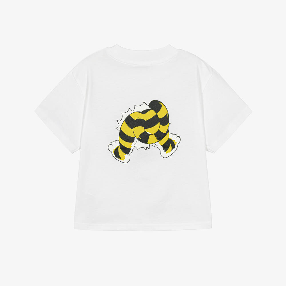 KENZO KIDS-White Cotton T-Shirt with Playful Wild Tiger Graphic | Childrensalon