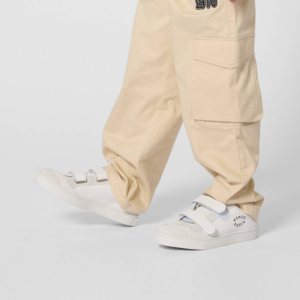 KENZO KIDS-White Leather Lucky Tiger Trainers | Childrensalon