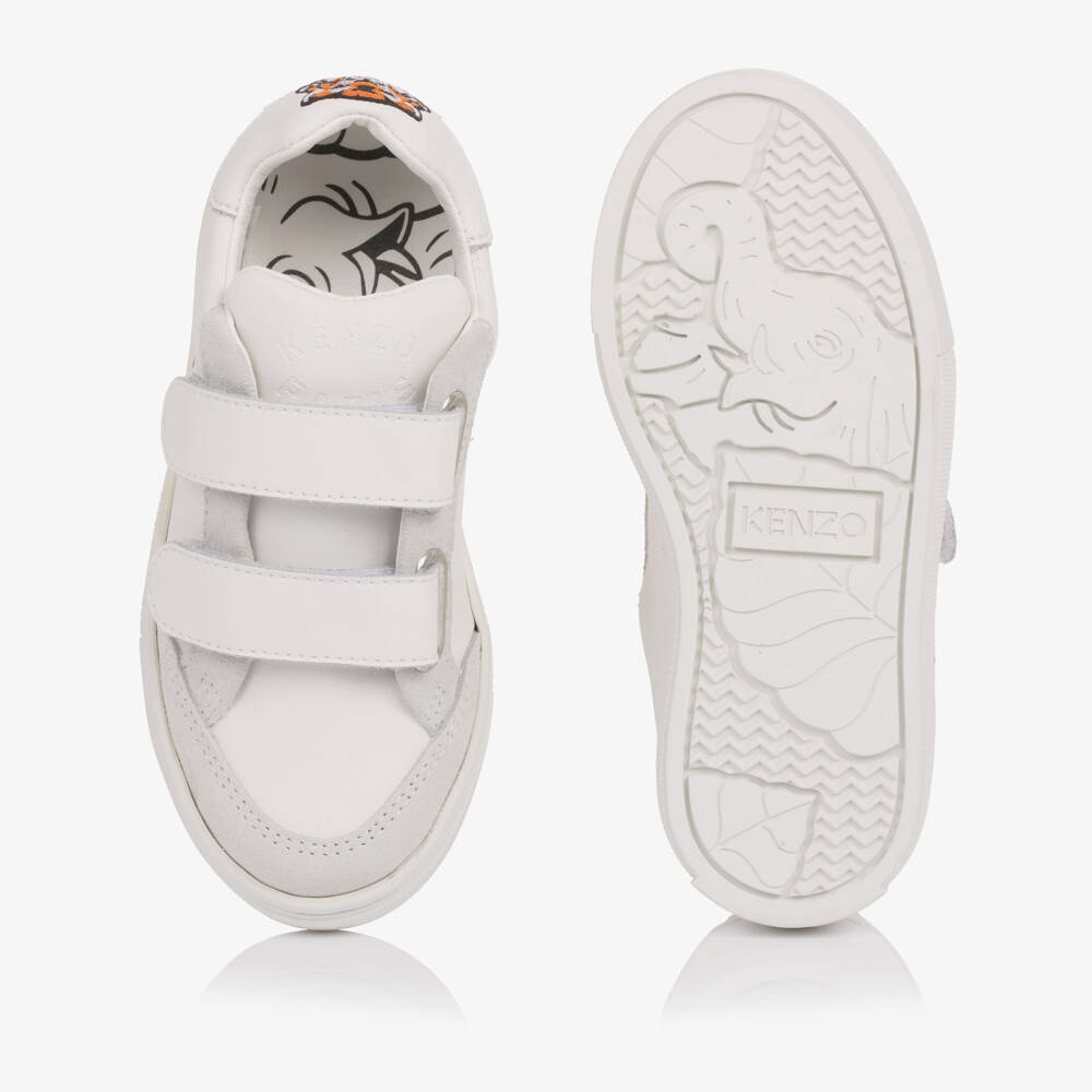 KENZO KIDS-White Leather Lucky Tiger Trainers | Childrensalon