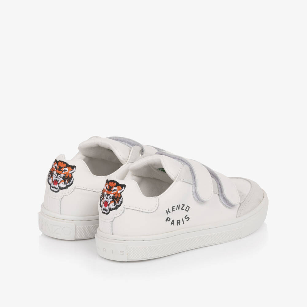 KENZO KIDS-White Leather Lucky Tiger Trainers | Childrensalon