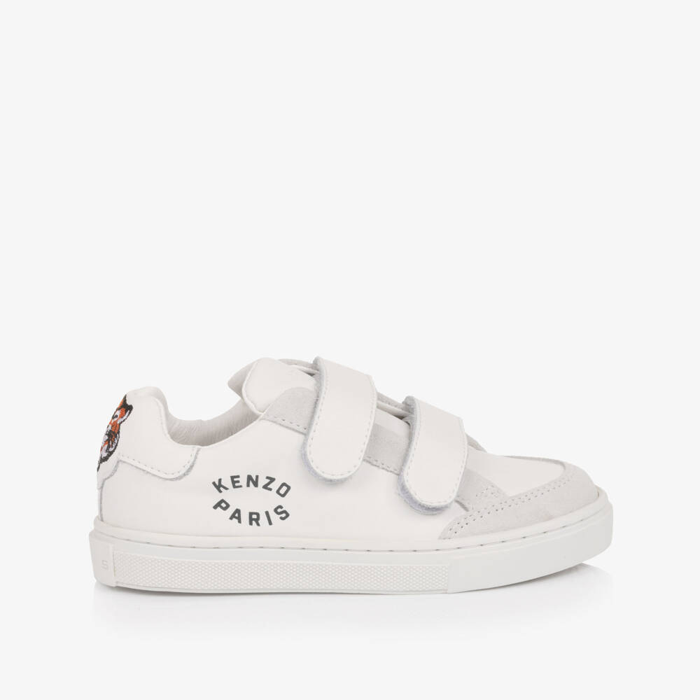 KENZO KIDS-White Leather Lucky Tiger Trainers | Childrensalon