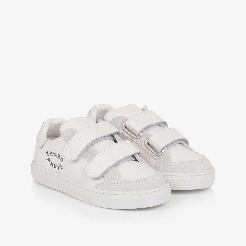 KENZO KIDS-White Leather Lucky Tiger Trainers | Childrensalon