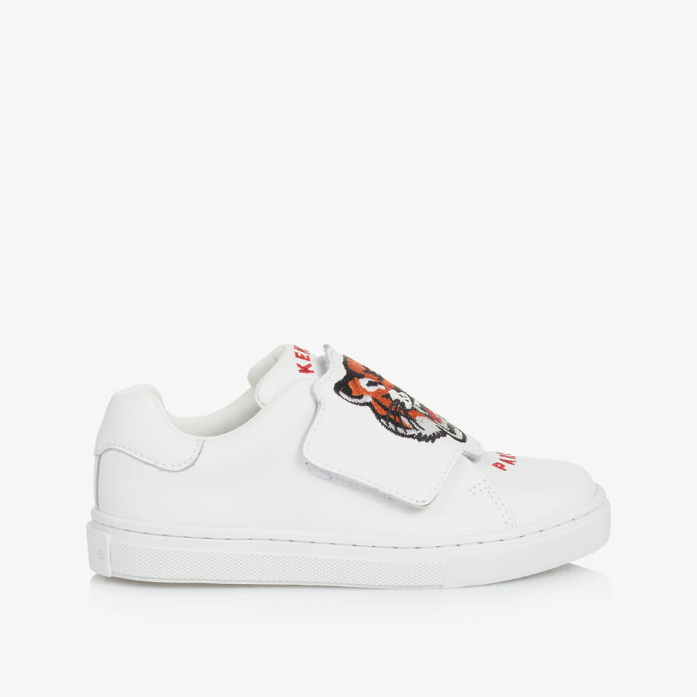 KENZO KIDS-White Leather Tiger Trainers | Childrensalon