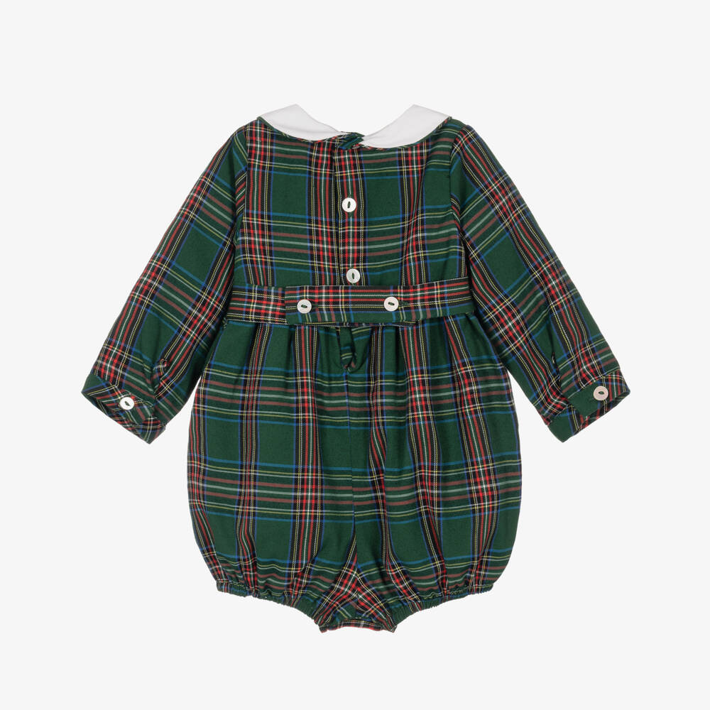 Kidiwi-Baby Boys Green Tartan Hand-Smocked Shortie | Childrensalon