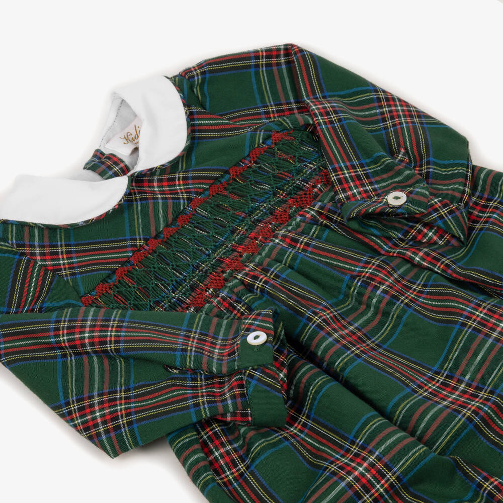 Kidiwi-Baby Boys Green Tartan Hand-Smocked Shortie | Childrensalon