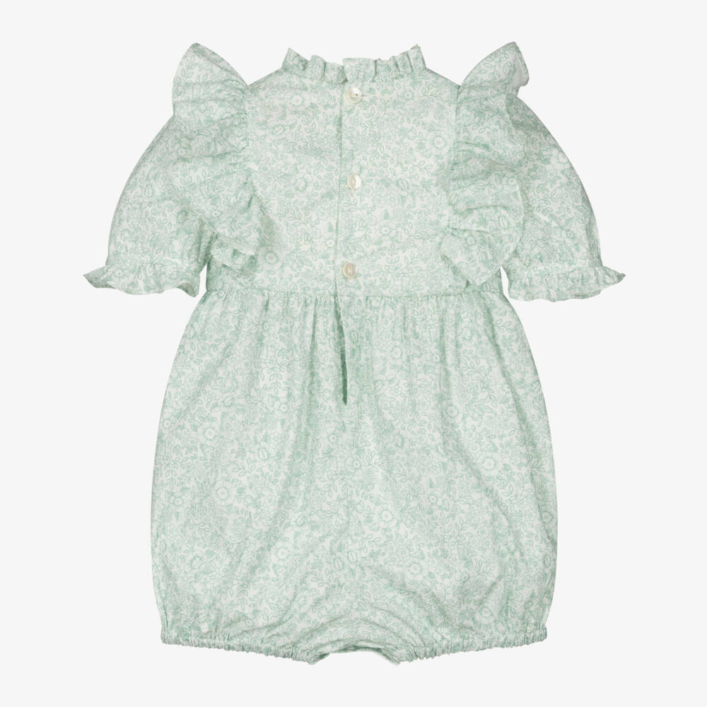 Kidiwi-Baby Girls Green Hand-Smocked Cotton Shortie | Childrensalon