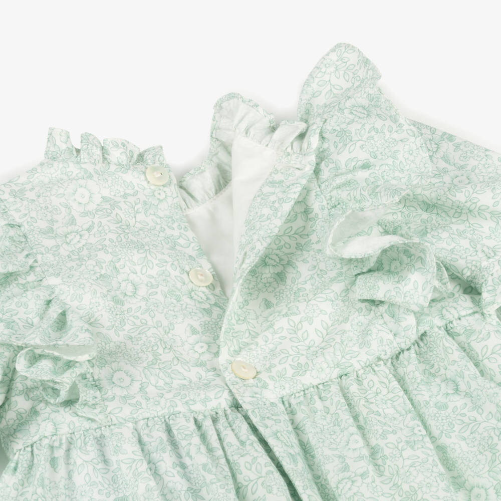Kidiwi-Baby Girls Green Hand-Smocked Cotton Shortie | Childrensalon