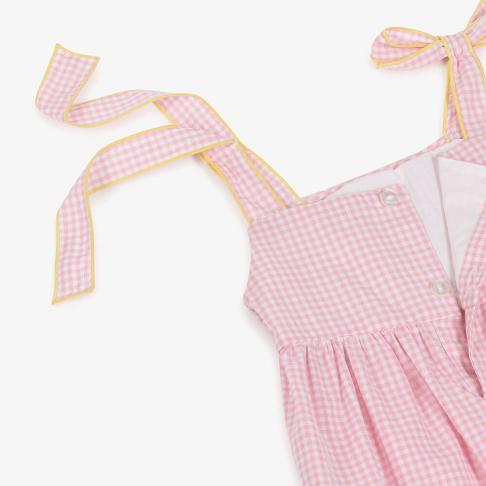 Kidiwi-Baby Girls Pink Gingham Hand-Smocked Cotton Shortie | Childrensalon
