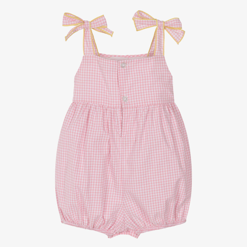 Kidiwi-Baby Girls Pink Gingham Hand-Smocked Cotton Shortie | Childrensalon