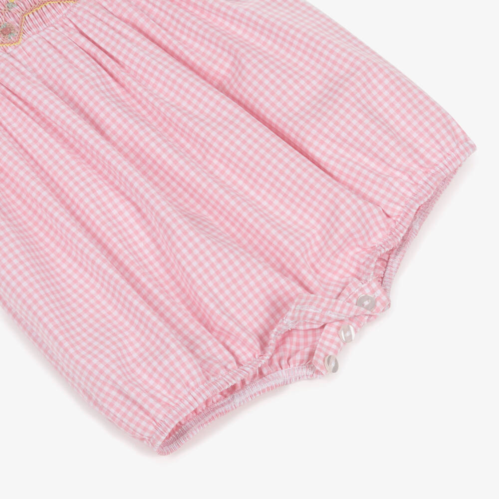 Kidiwi-Baby Girls Pink Gingham Hand-Smocked Cotton Shortie | Childrensalon