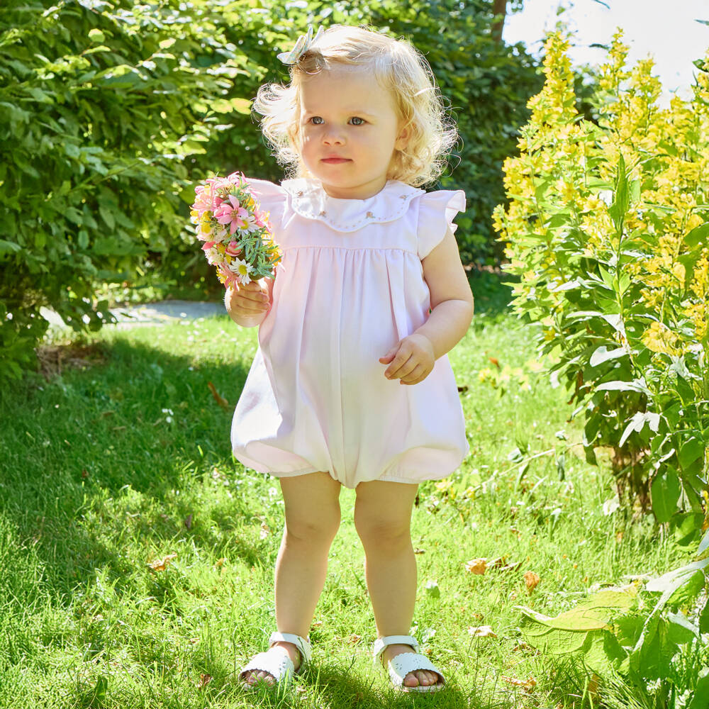 Kidiwi-Baby Girls Pink Shortie with Embroidered Collar | Childrensalon