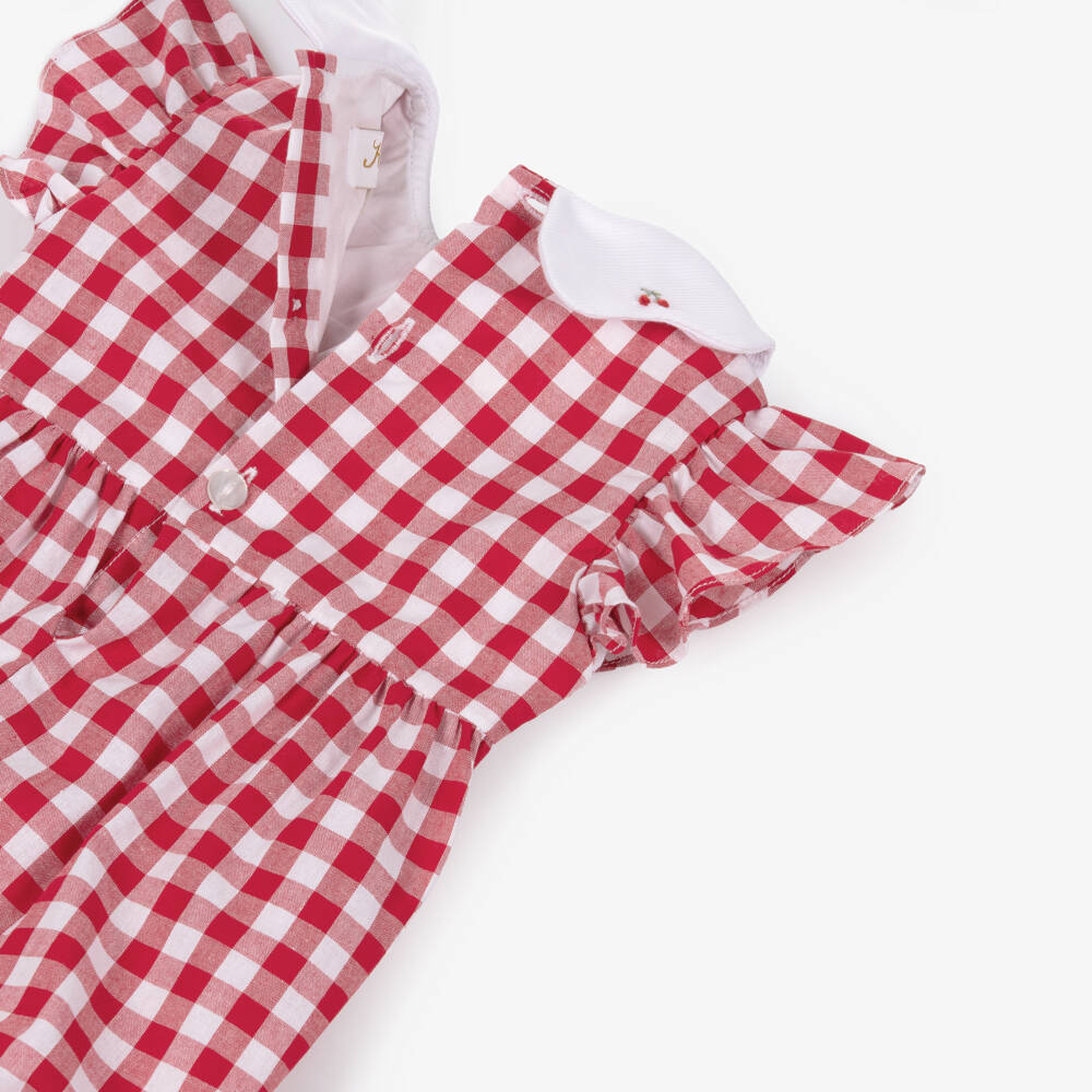 Kidiwi-Baby Girls Red Gingham Hand-Embroidered Cotton Shortie | Childrensalon